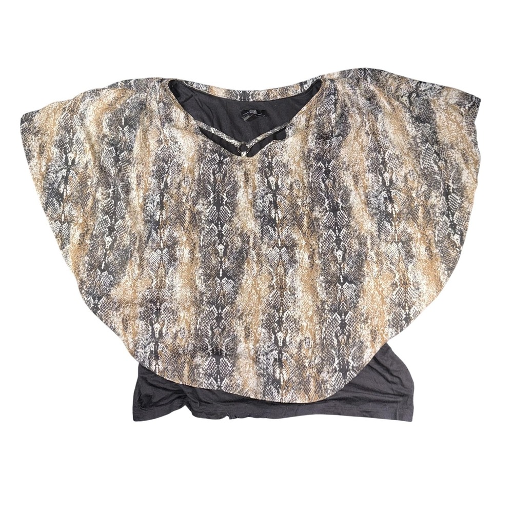 AGB Woman Blouse Womens 2XL Brown Black Snake Print Poncho Top Oversized Flowy